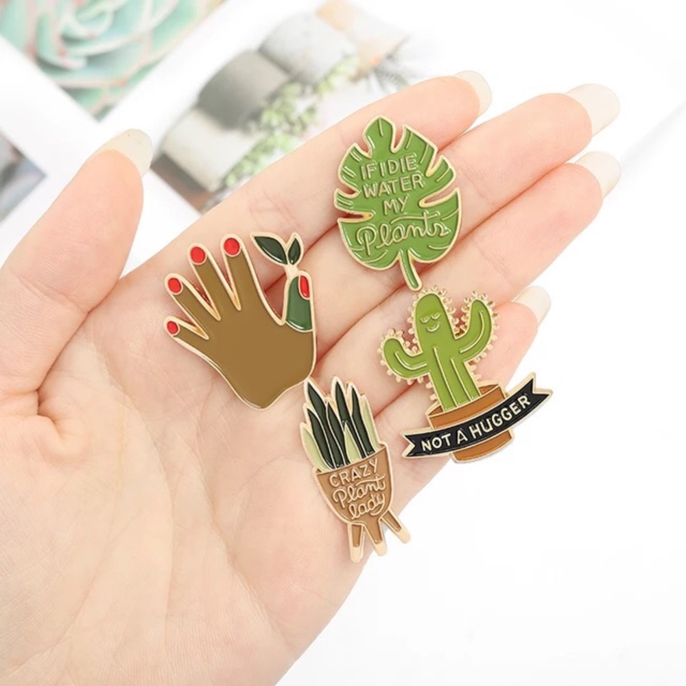 Potted Sansevieria Plant On A Stand “Crazy Plant Lady” Metal Enamel Pin Brooch - Picture 7 of 11